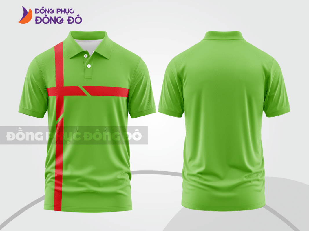 Áo polo đồng phục doanh nghiệp xanh lá mạ phối sọc đỏ CTPB1191