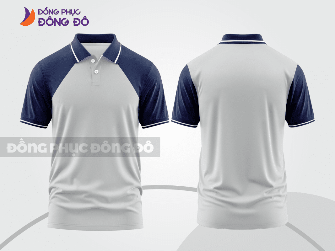 Áo polo đồng phục doanh nghiệp ghi xám phối xanh navy ctpb1239