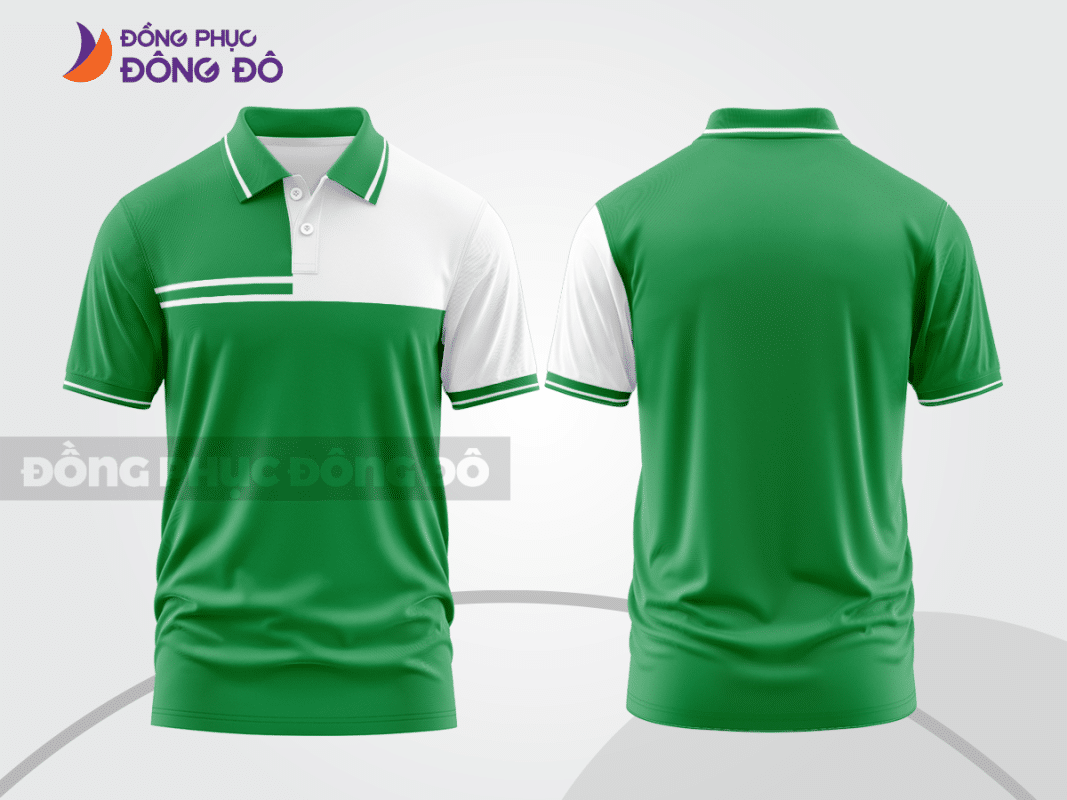 Áo polo đồng phục xanh lá phối trắng ctpb1247