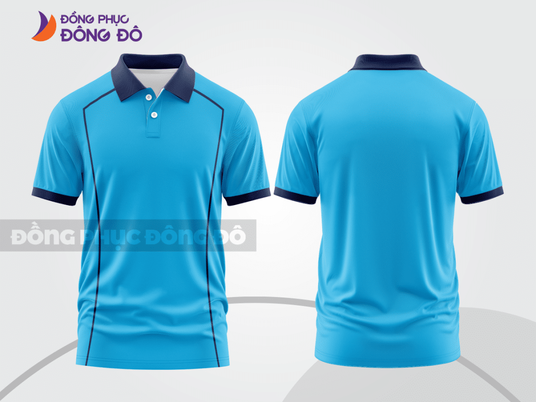 Áo polo đồng phục màu xanh da trời phối xanh navy ctpb1280