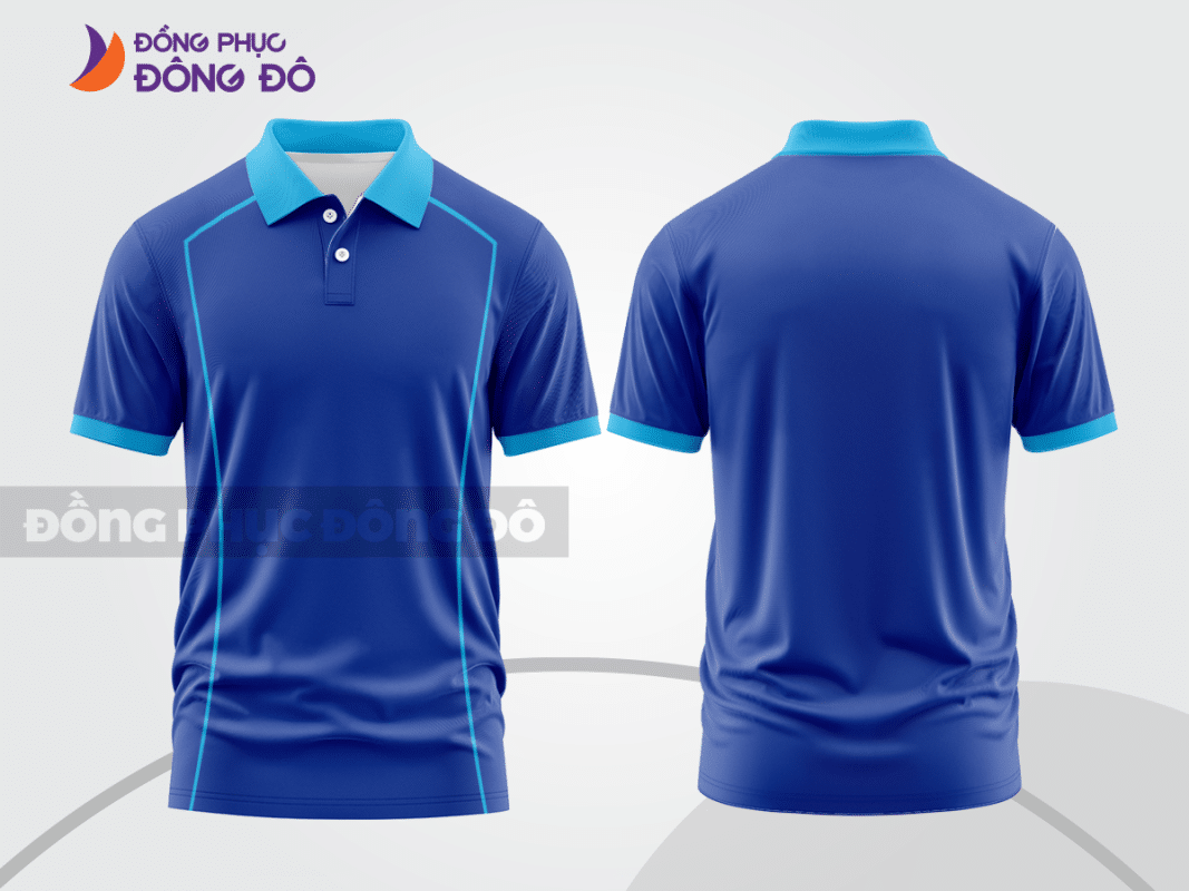 Áo polo đồng phục doanh nghiệp màu xanh biển phối xanh cyan CTPB1281