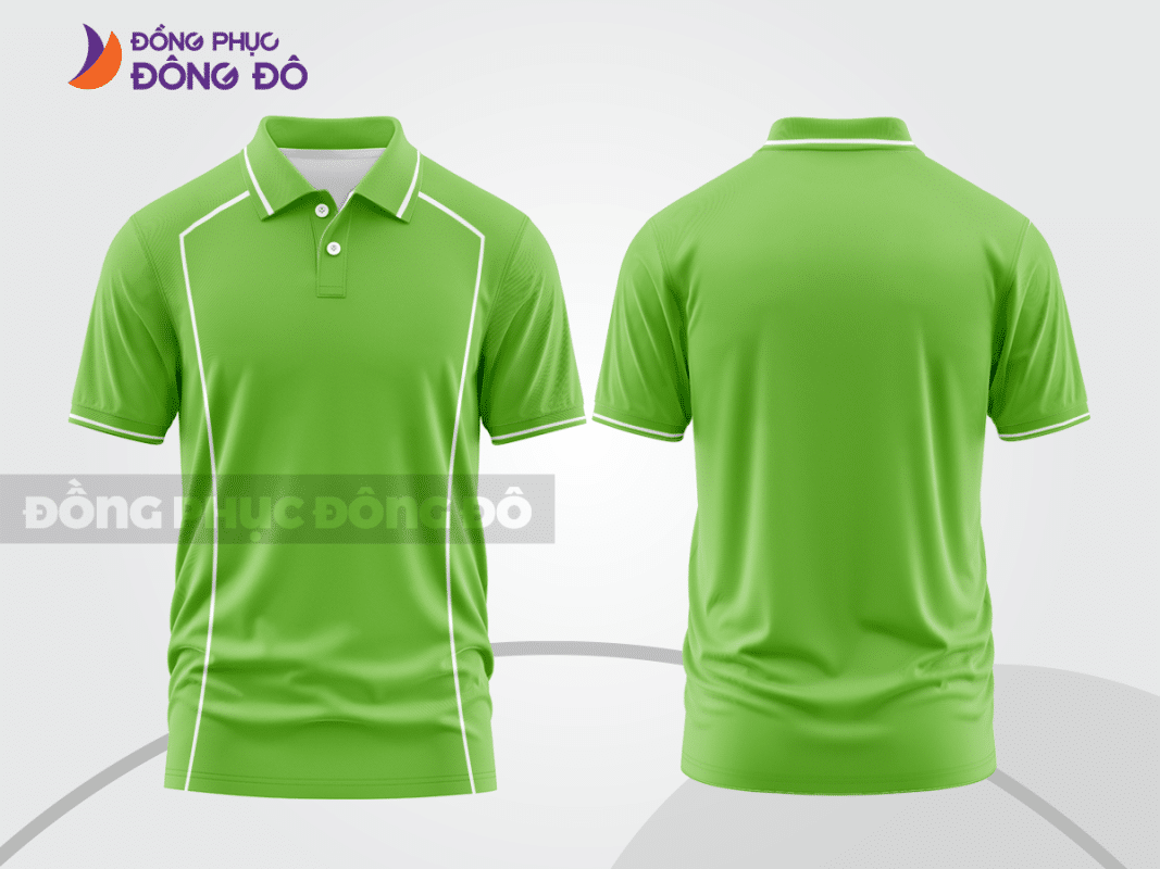 Áo polo đồng phục xanh lá mạ phối viền trắng CTPB1301