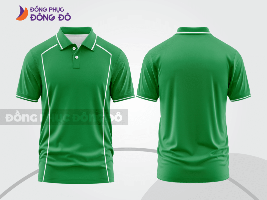 Áo polo đồng phục xanh lá ctpb1302 phối viền trắng
