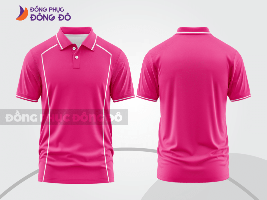 Áo polo đồng phục doanh nghiệp màu hồng đậm phối viền trắng CTPB1304