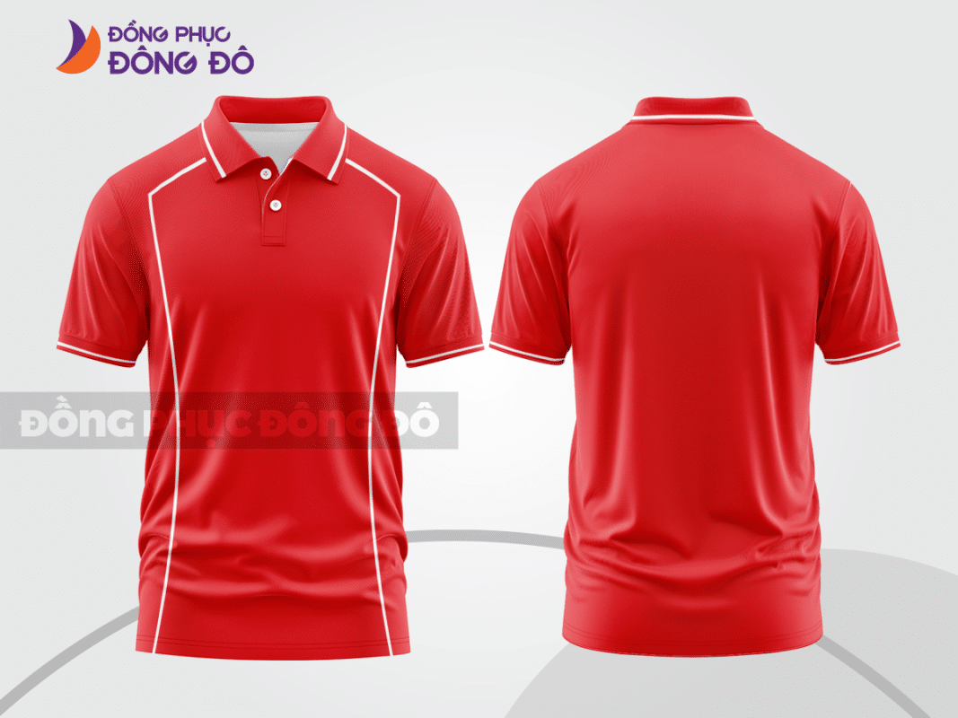 Áo polo đồng phục doanh nghiệp màu đỏ tươi phối line trắng CTPB1306