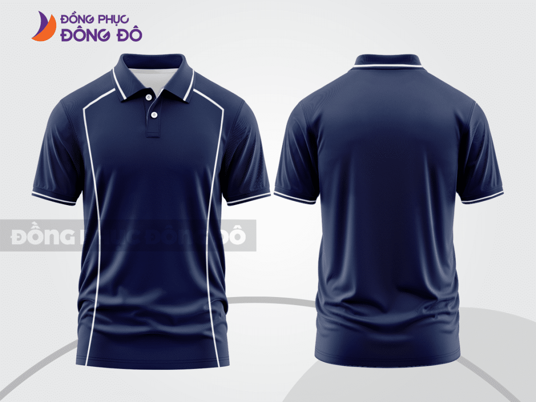 Áo polo đồng phục doanh nghiệp xanh tím than phối viền trắng ctpb1309