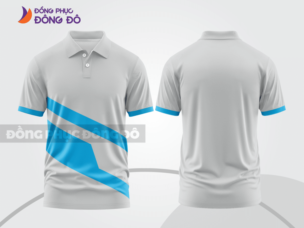 Áo polo đồng phục doanh nghiệp màu ghi xám phối xanh cyan ctpb1329
