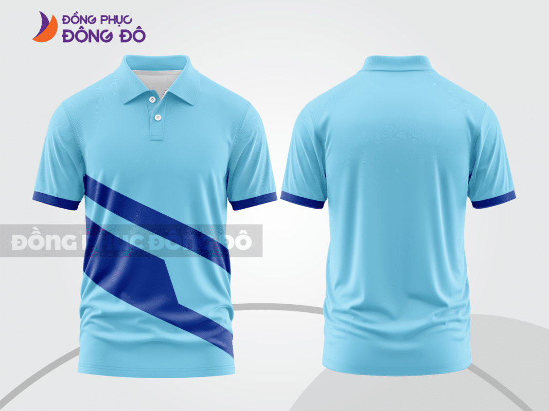 Áo polo đồng phục màu xanh da trời phối xanh navy ctpb1333