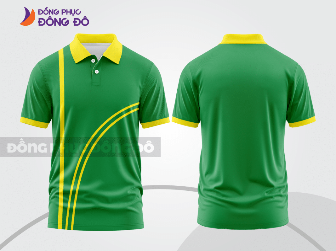 Áo polo đồng phục doanh nghiệp xanh lá phối vàng CTPB1340