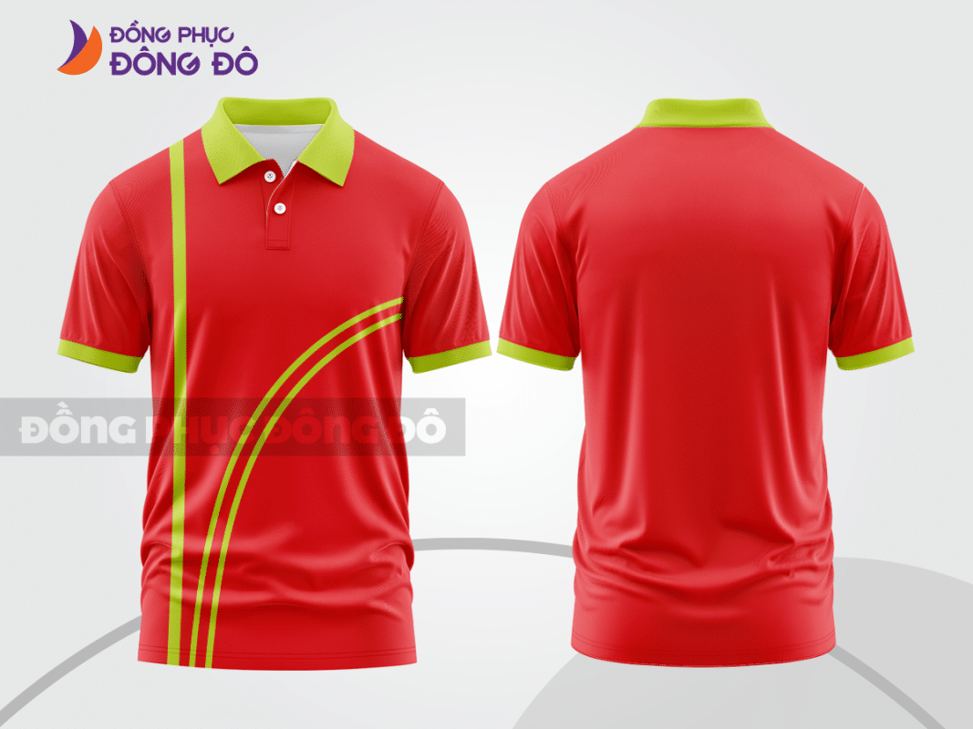 Áo polo đồng phục doanh nghiệp màu đỏ tươi phối xanh chuối CTPB1343