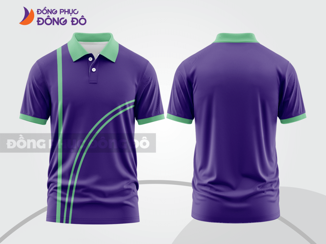 Áo polo đồng phục doanh nghiệp màu tím phối xanh mint ctpb1345