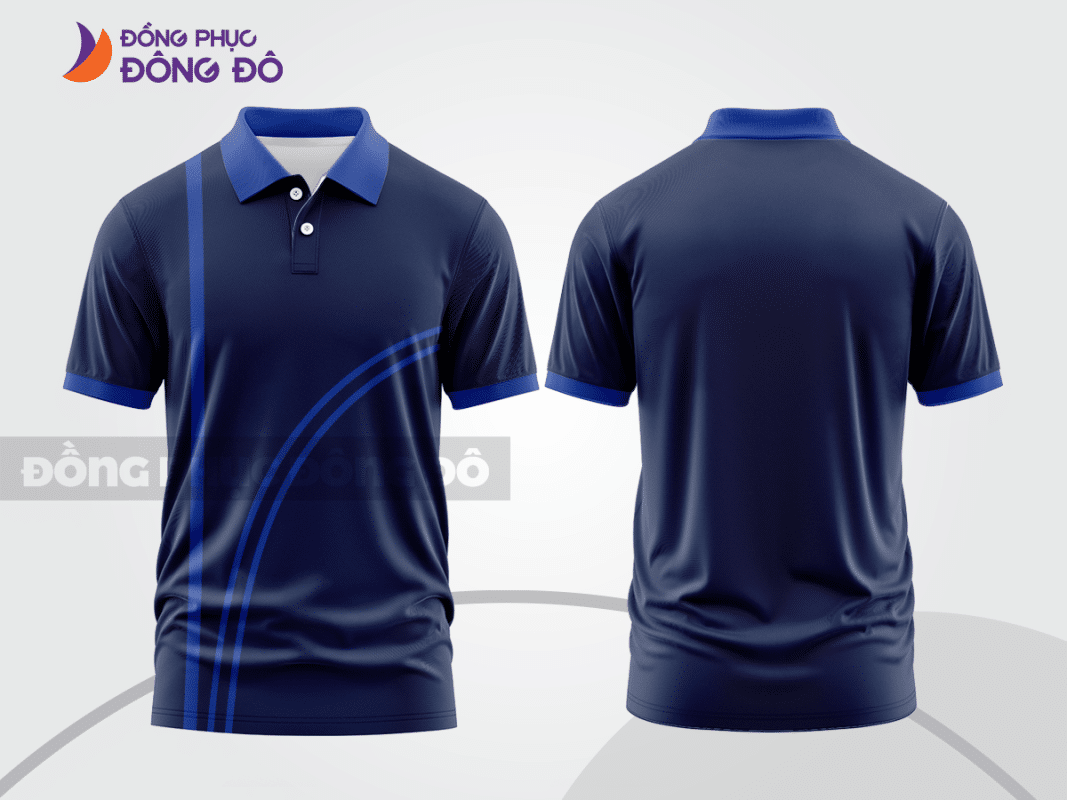 Áo polo đồng phục xanh tím than phối xanh mẫu CTPB1346
