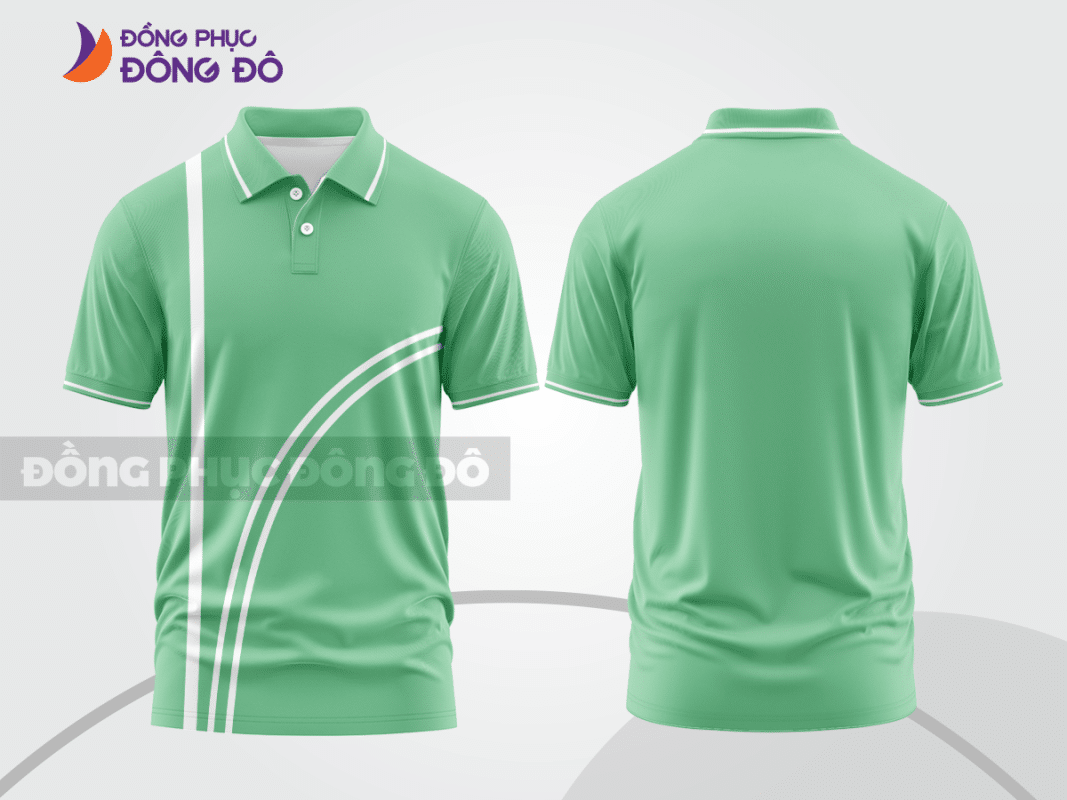 Áo polo đồng phục xanh ngọc phối sọc trắng ctpb1369