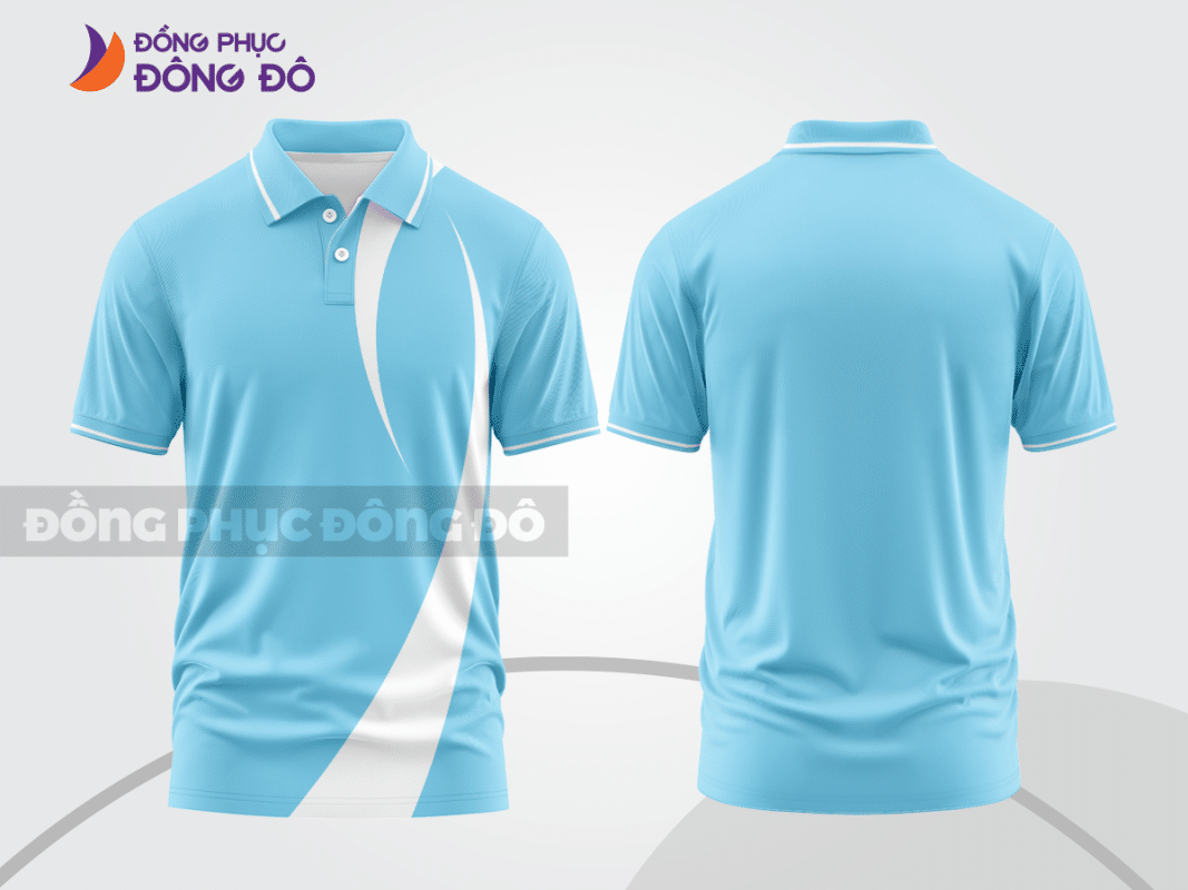 Áo polo đồng phục doanh nghiệp xanh da trời phối trắng CTPB1371