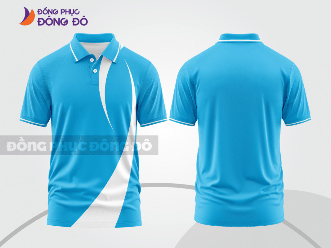Áo polo đồng phục màu xanh da trời phối trắng ctpb1373