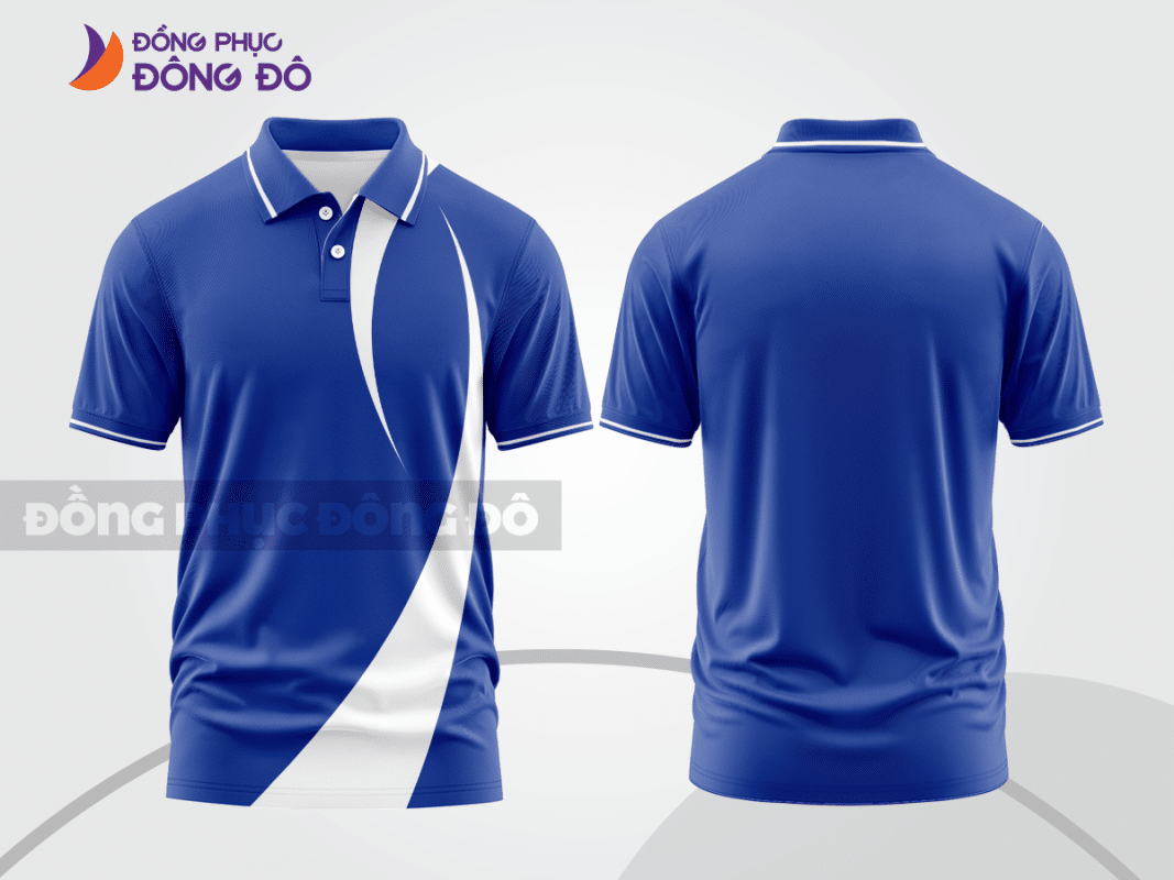 Áo polo đồng phục xanh biển phối trắng CTPB1374