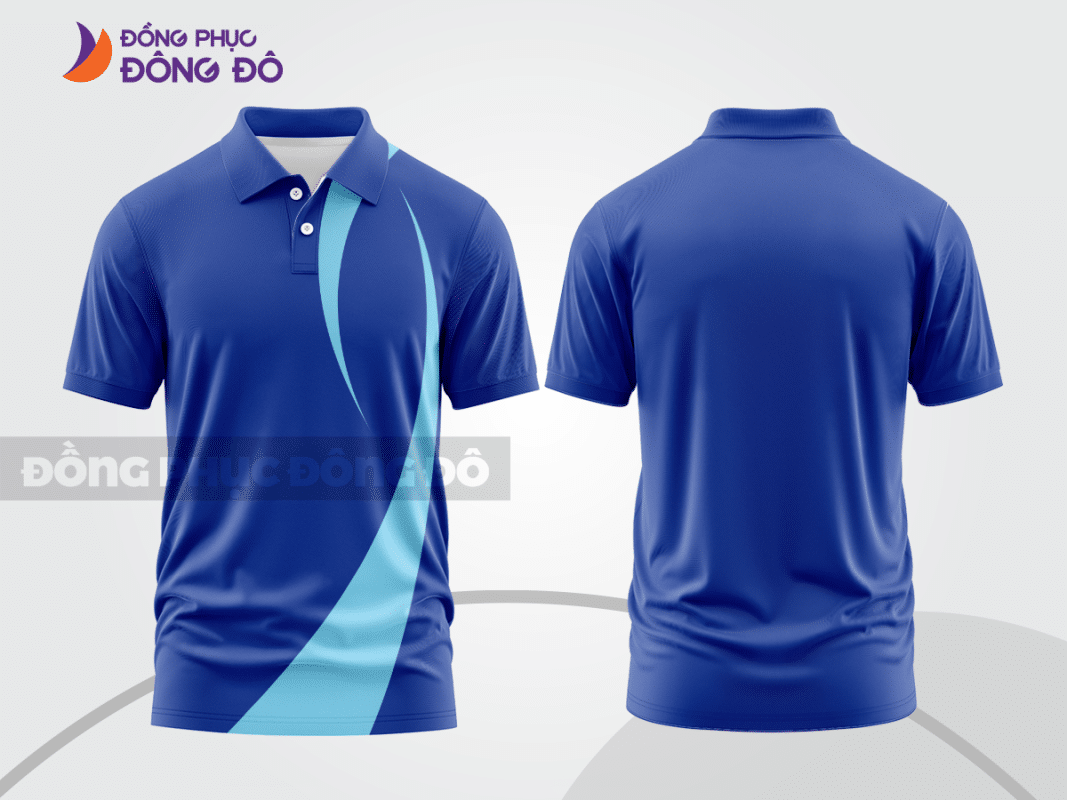 Áo polo đồng phục doanh nghiệp màu xanh biển phối xanh cyan ctpb1391