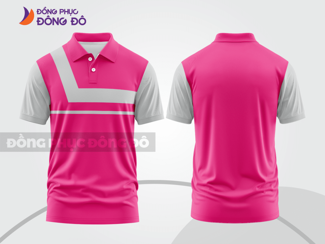 Áo polo đồng phục doanh nghiệp màu hồng đậm phối xám trắng ctpb1429