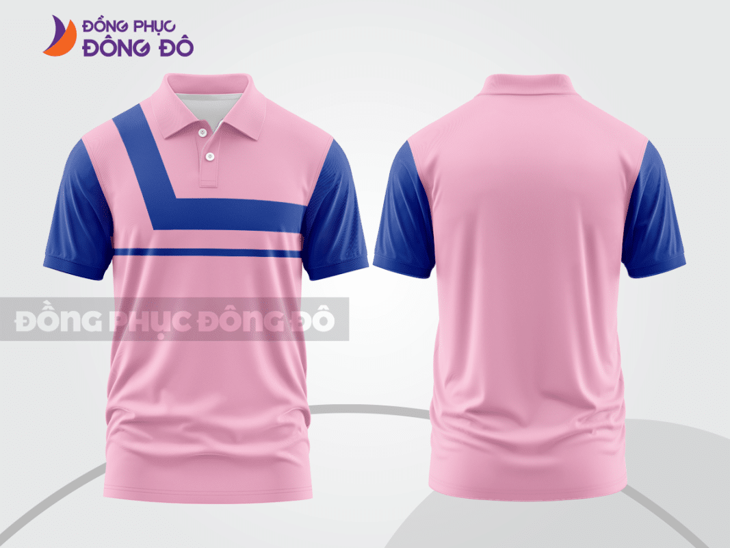 Áo polo đồng phục doanh nghiệp màu hồng phấn phối xanh dương ctpb1430
