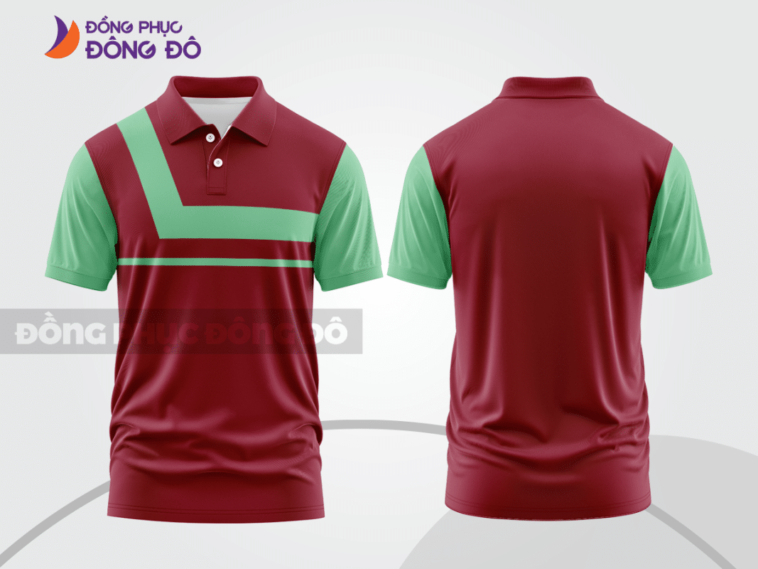 Áo polo đồng phục đỏ đô phối xanh mint ctpb1432