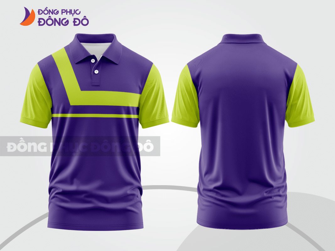 Áo polo đồng phục màu tím phối xanh chanh ctpb1433