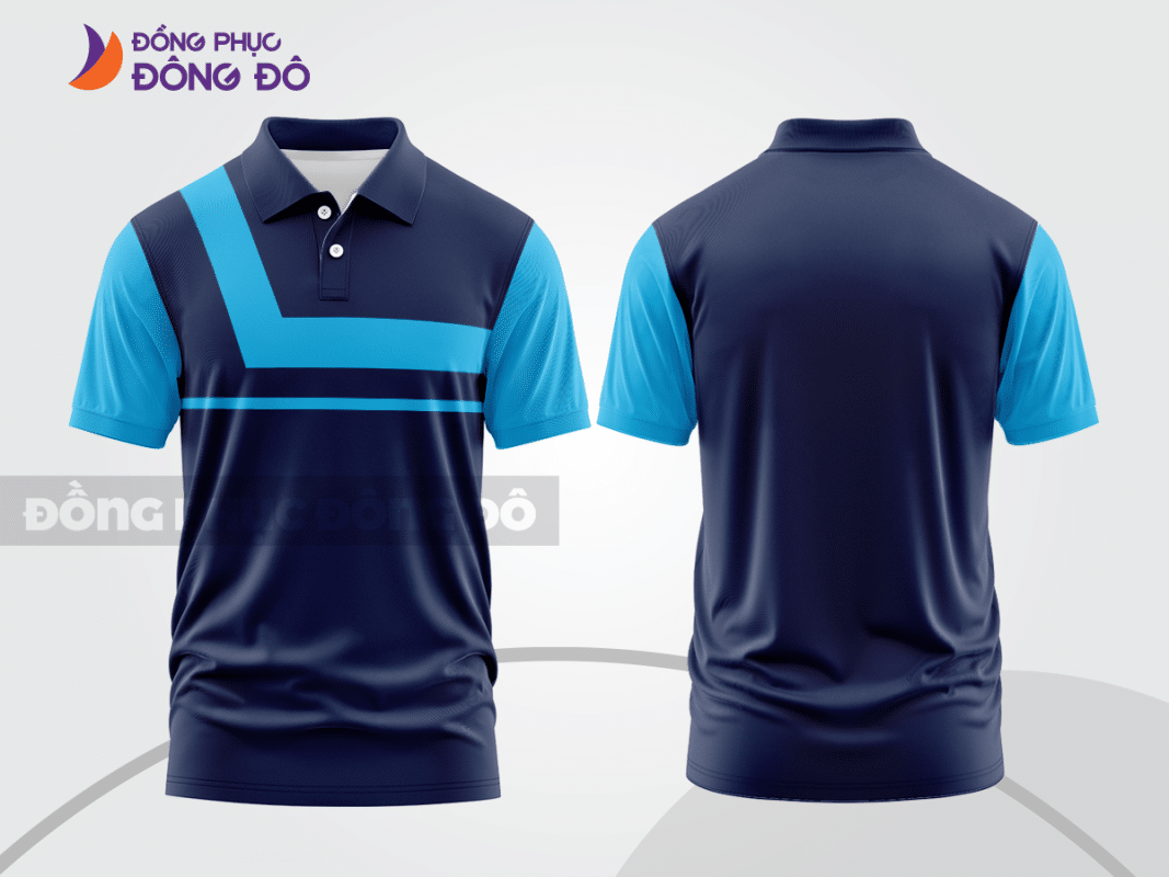Áo polo đồng phục doanh nghiệp xanh tím than phối xanh cyan ctpb1434