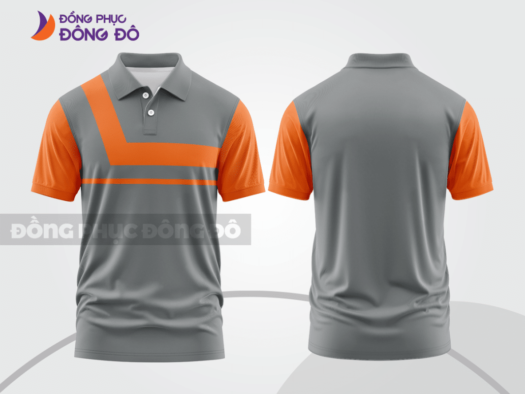 Áo polo đồng phục doanh nghiệp màu ghi xám phối cam ctpb1436