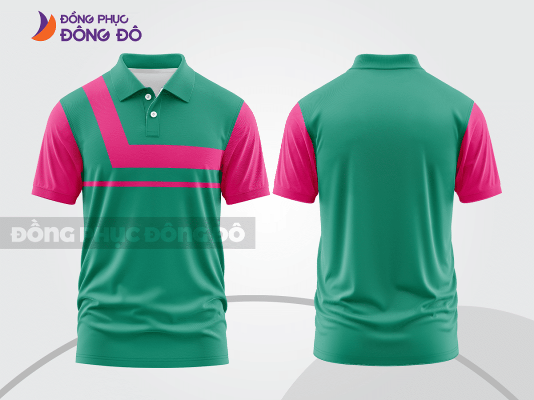 Áo polo đồng phục doanh nghiệp xanh ngọc phối hồng CTPB1437