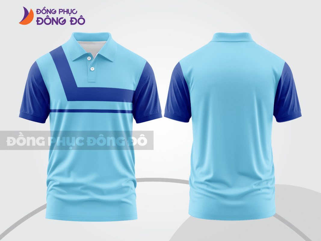 Áo polo đồng phục doanh nghiệp màu xanh da trời phối xanh đậm ctpb1439