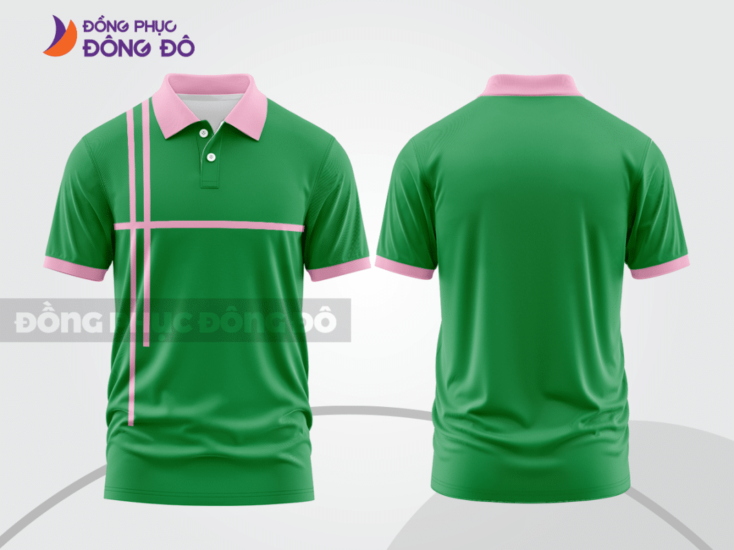 Áo polo đồng phục doanh nghiệp màu xanh lá phối hồng CTPB1470