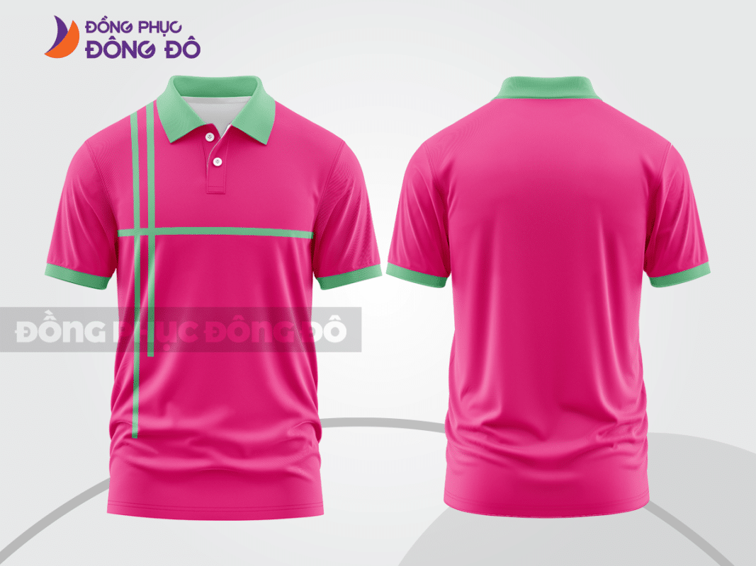 Áo polo đồng phục doanh nghiệp màu hồng đậm phối xanh mint