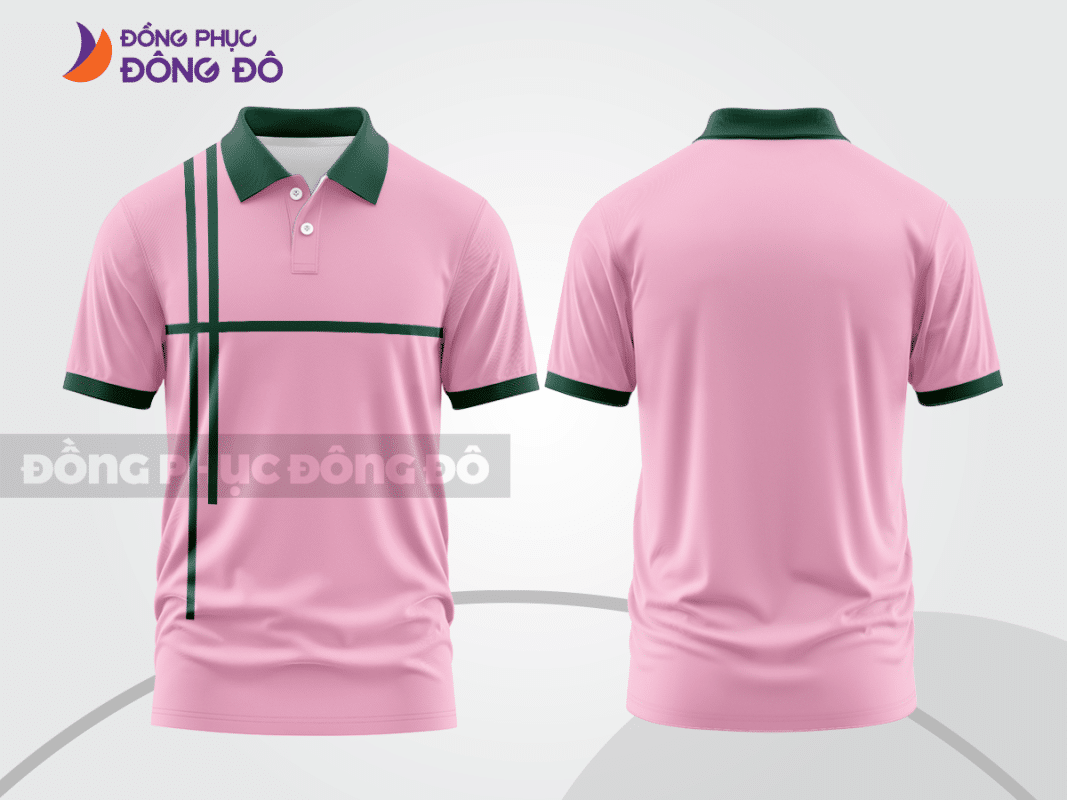 Áo polo đồng phục doanh nghiệp màu hồng phấn phối xanh đậm ctpb1473