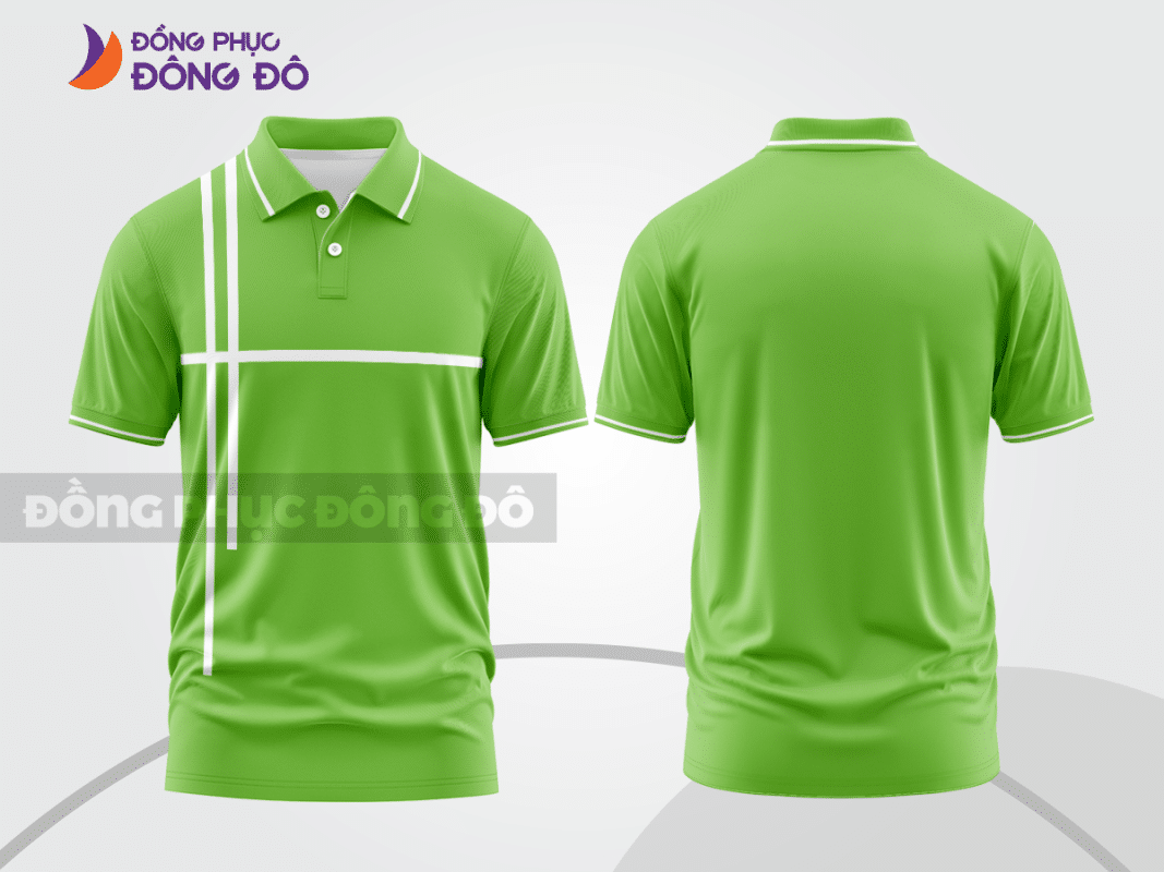 Áo polo đồng phục xanh lá mạ phối sọc trắng CTPB1488
