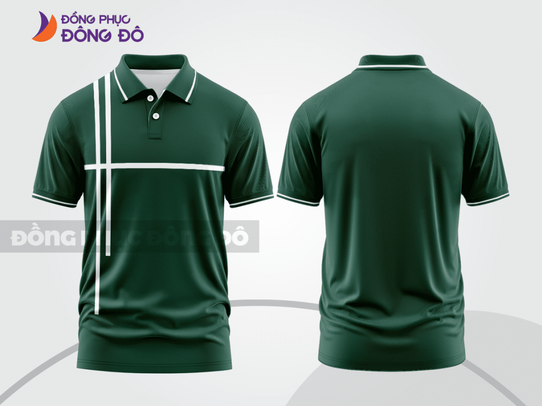 Áo polo đồng phục doanh nghiệp màu xanh rêu phối kẻ trắng ctpb1490