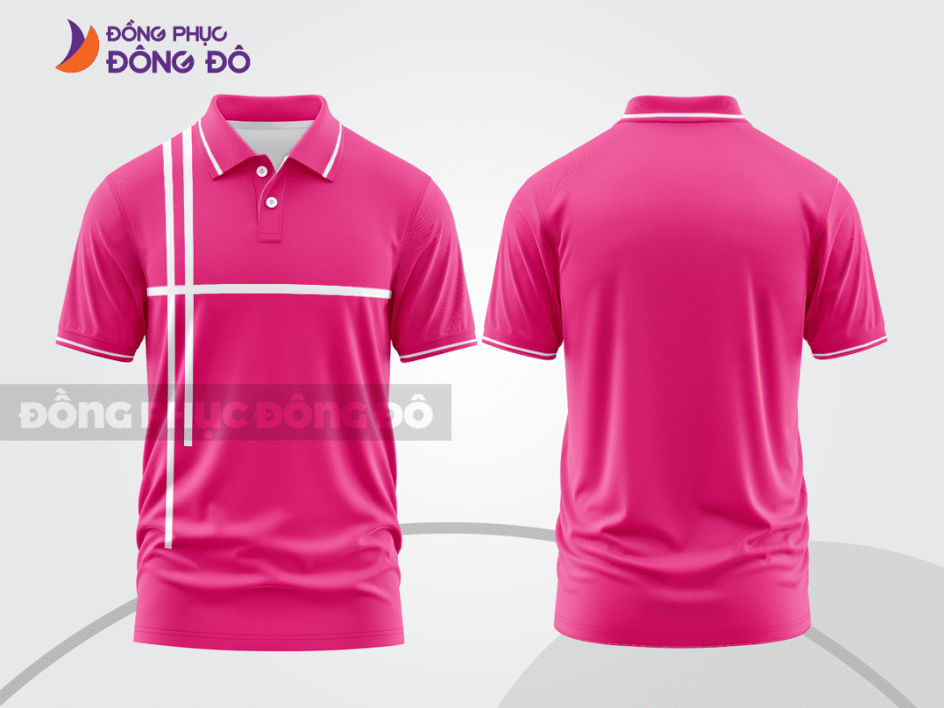 Áo polo đồng phục doanh nghiệp màu hồng đậm phối sọc trắng CTPB1491