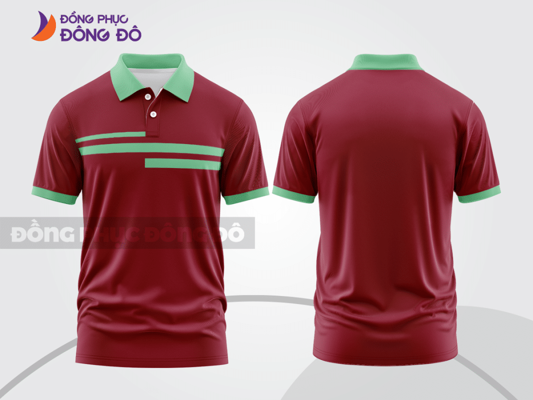 Áo polo đồng phục đỏ đô phối xanh mint ctpb1597