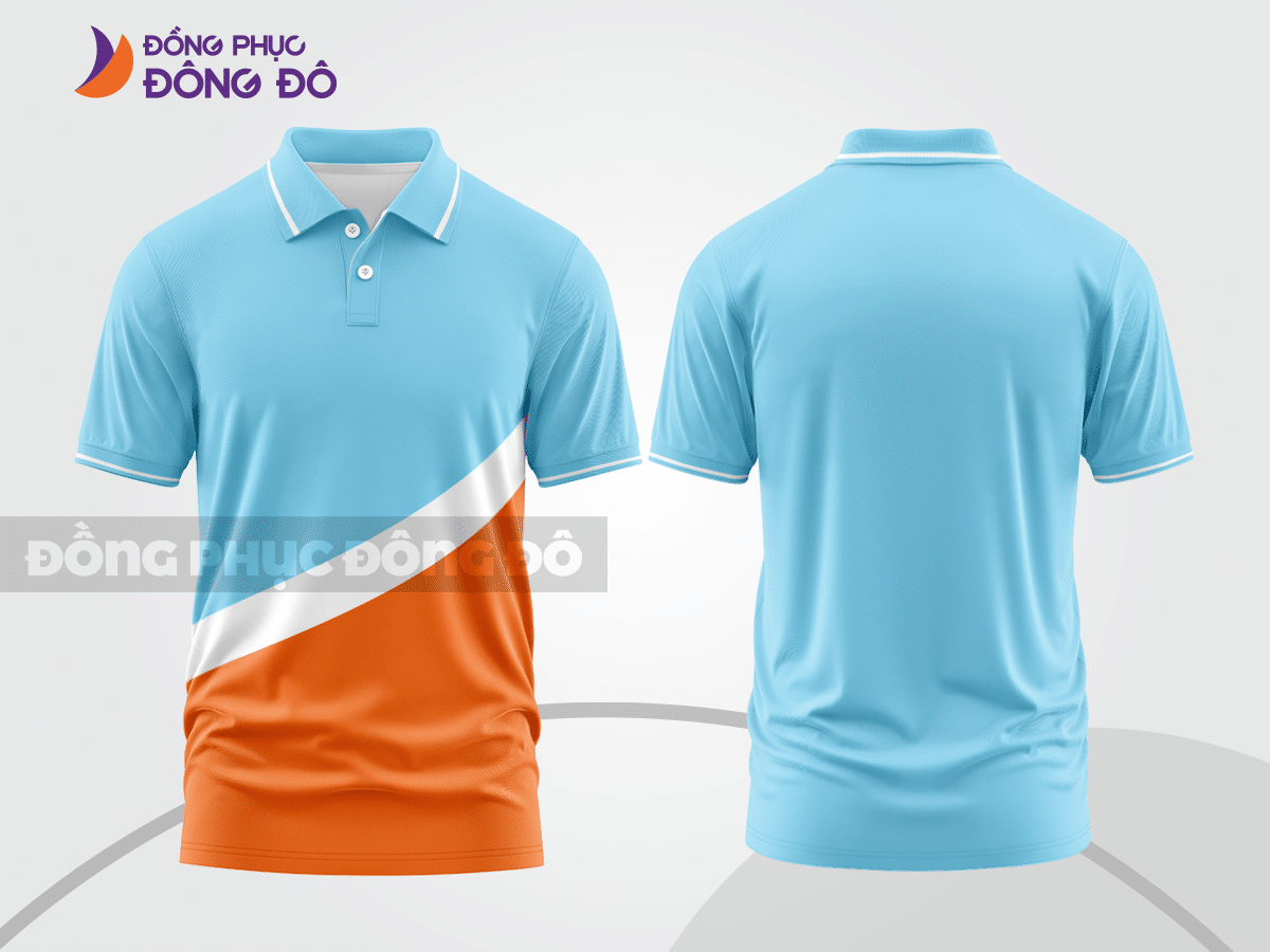 Mẫu thiết kế áo polo basic đồng phục doanh nghiệp đẹp màu xanh da trời phối cam ctpb2155