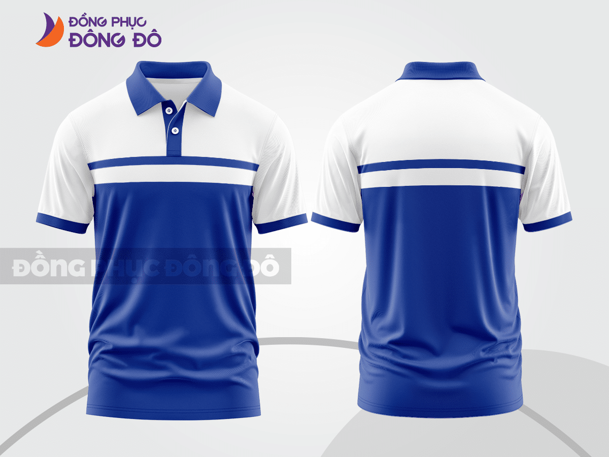 Mẫu thiết kế áo polo basic đồng phục doanh nghiệp đẹp màu xanh dương phối trắng ctpb2158