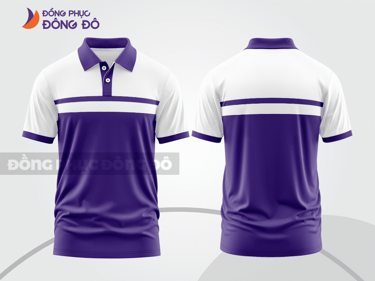 Mẫu thiết kế áo polo basic đồng phục doanh nghiệp đẹp màu tím phối trắng ctpb2167