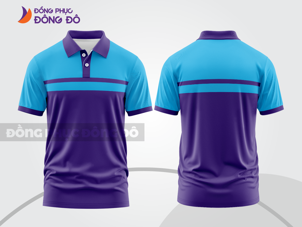 Mẫu thiết kế áo polo basic đồng phục doanh nghiệp đẹp màu tím phối xanh cyan ctpb2180