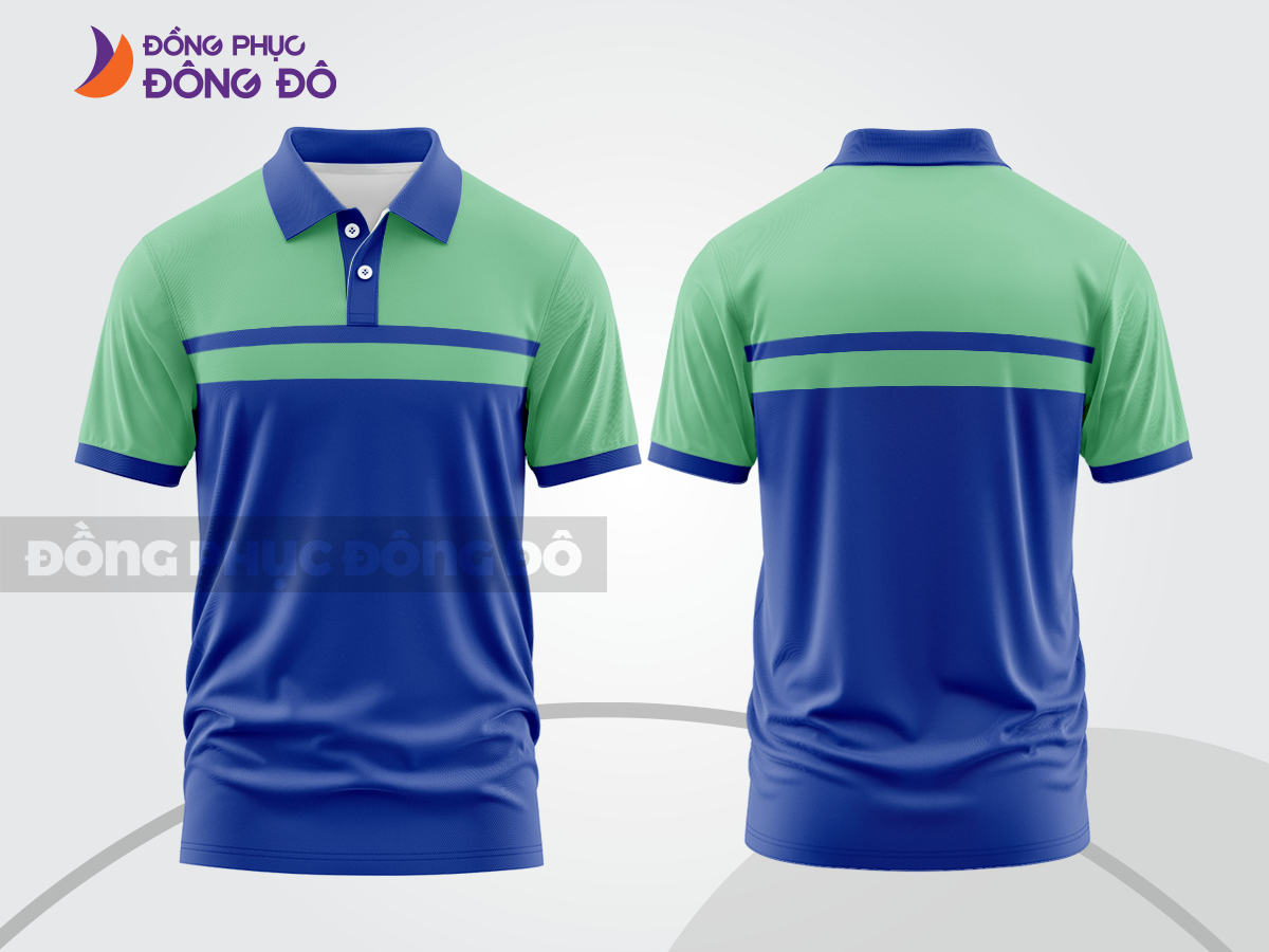Mẫu thiết kế áo polo basic đồng phục doanh nghiệp đẹp màu xanh dương phối xanh bạc hà ctpb2187