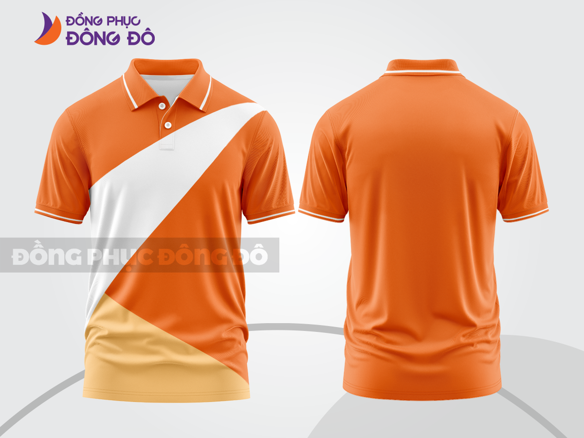 Mẫu thiết kế áo polo basic đồng phục doanh nghiệp đẹp màu cam phối trắng ctpb2189