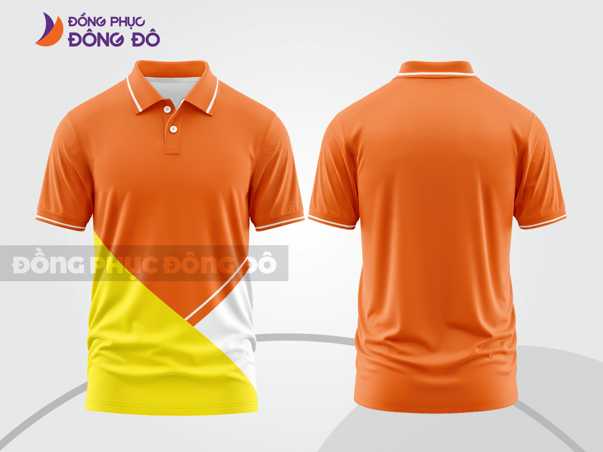 Mẫu thiết kế áo polo basic đồng phục doanh nghiệp đẹp màu cam phối vàng ctpb2546