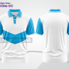 Mẫu thiết kế áo polo basic đồng phục doanh nghiệp đẹp màu trắng phối xanh cyan ctpb2561