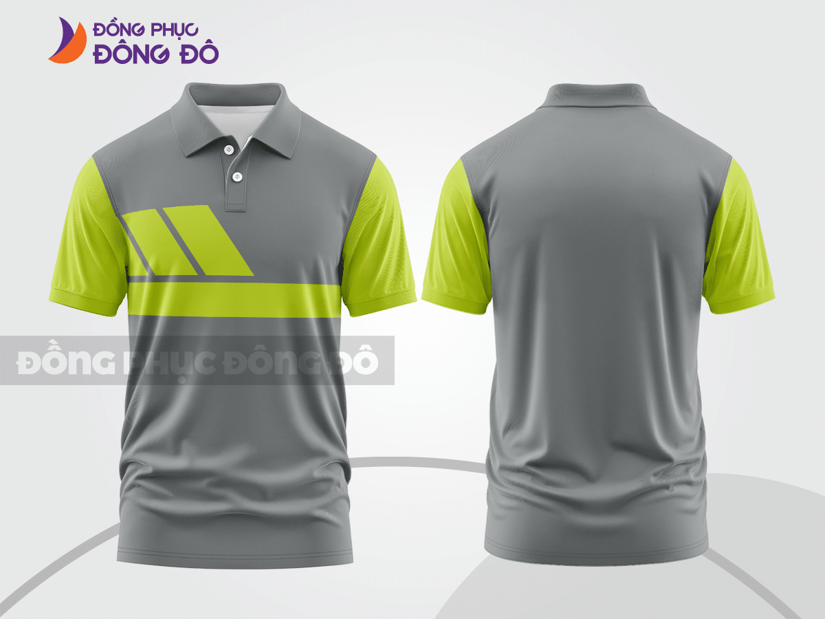 Mẫu thiết kế áo polo basic đồng phục doanh nghiệp đẹp màu xám phối xanh chuối ctpb2948