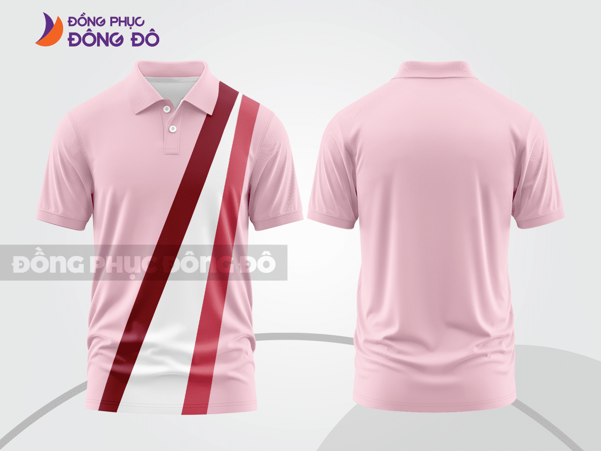 Mẫu thiết kế áo polo basic đồng phục doanh nghiệp đẹp màu hồng phấn phối đỏ đô ctpb3042