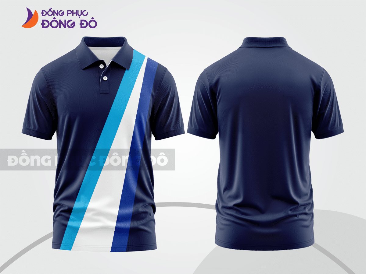 Mẫu thiết kế áo polo basic đồng phục doanh nghiệp đẹp màu xanh navy phối xanh cyan ctpb3046