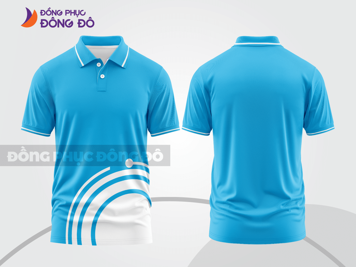 Mẫu thiết kế áo polo basic đồng phục doanh nghiệp đẹp màu xanh cyan phối trắng ctpb3234