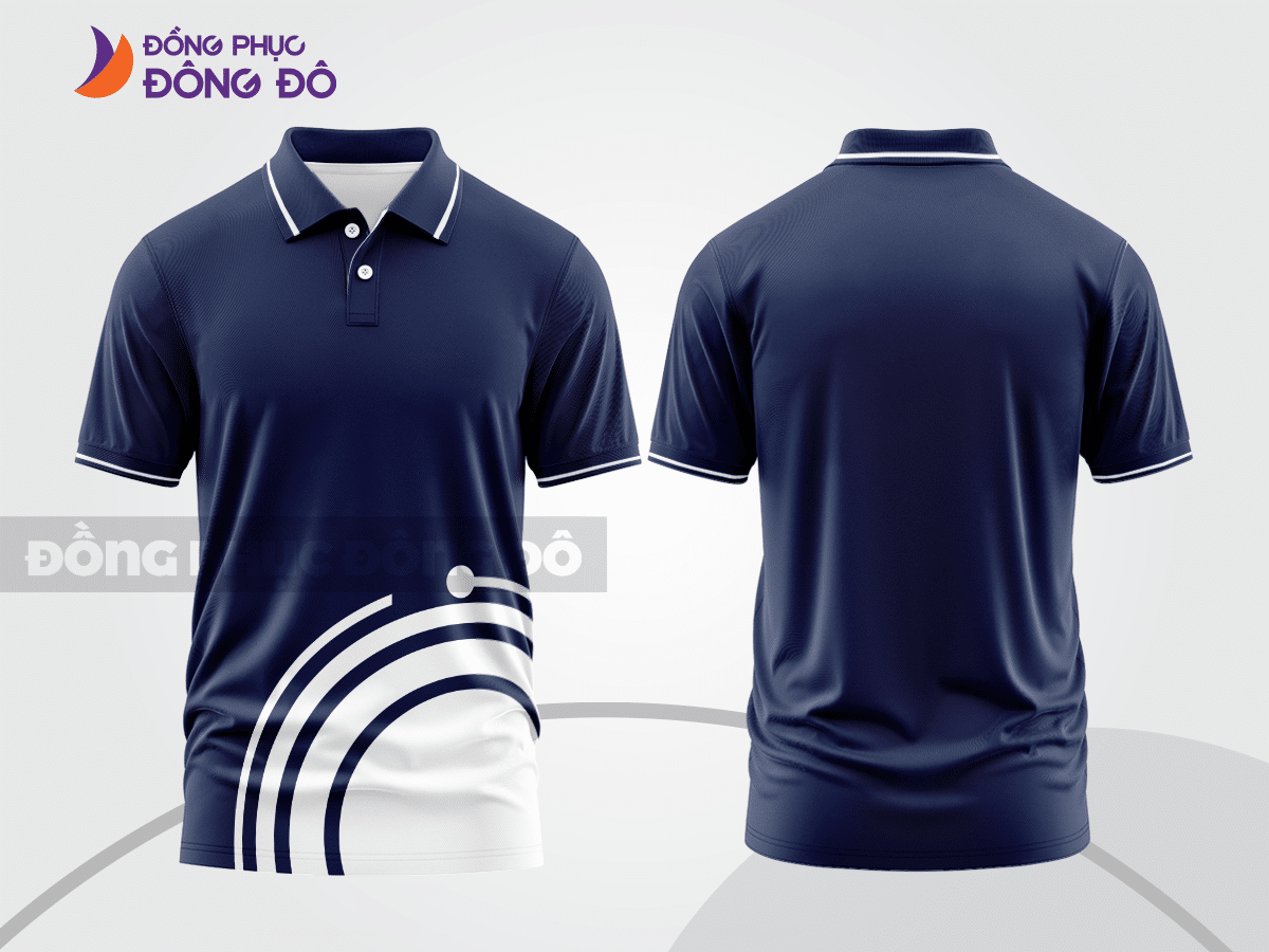 Mẫu thiết kế áo polo basic đồng phục doanh nghiệp đẹp màu xanh navy phối trắng ctpb3245