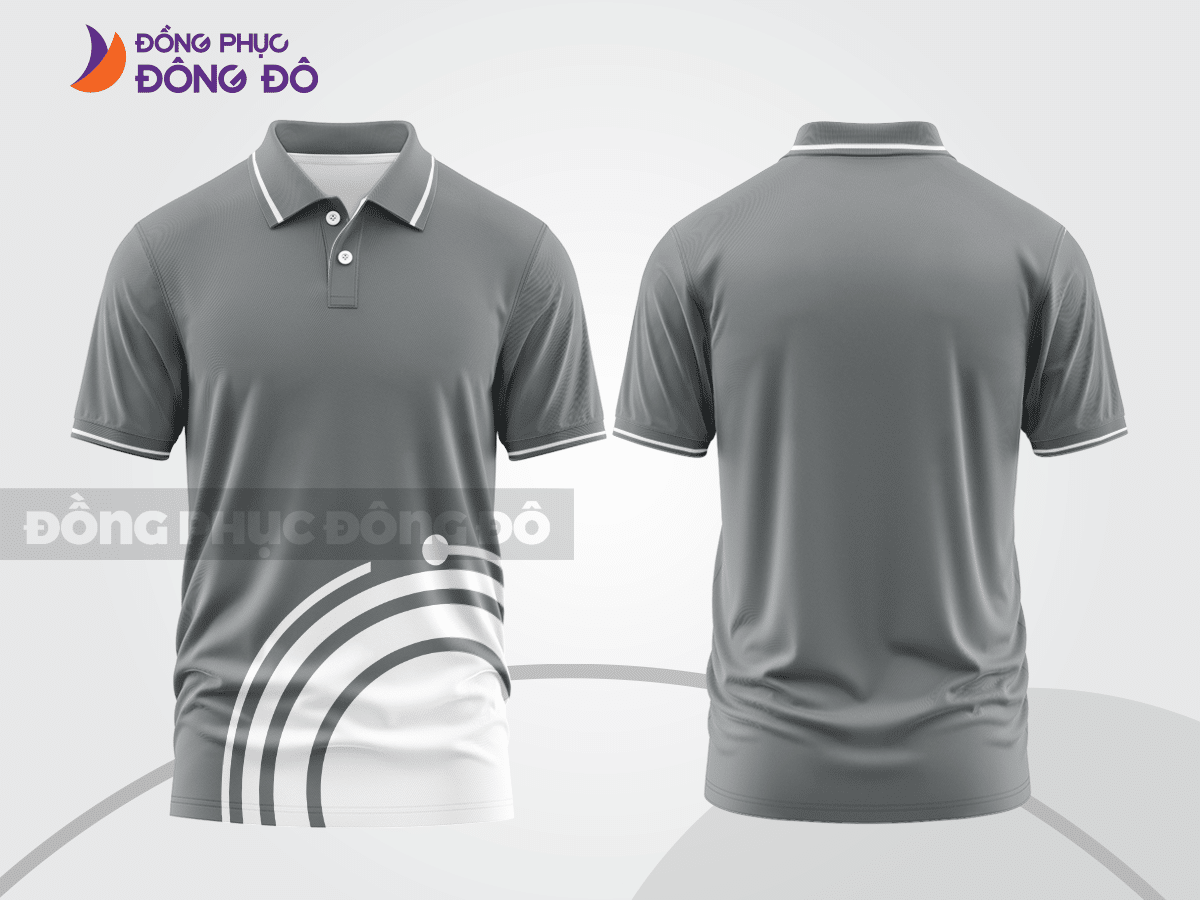 Mẫu thiết kế áo polo basic đồng phục doanh nghiệp đẹp màu xám phối trắng ctpb3247